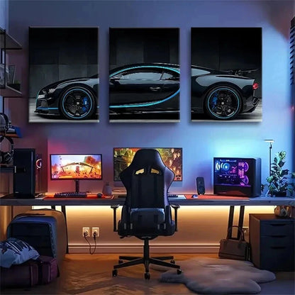 3pcs Supercar Modern Sports Automotive Perfect Wall Art Set Canvas Framed 50x70cm - High Quality Print 100% Australian Made Wall Canvas Ready to Hang