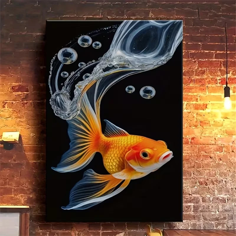 Goldfish Oil Painting on Black Background 60x90cm Metal Print Ready to Hang