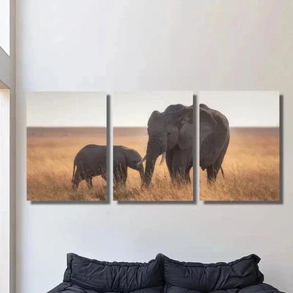 3pcs Elephant and Baby Elephant Wildlife Wall Art Canvas Unframed - High Quality Print 100% Australian Made Wall Canvas