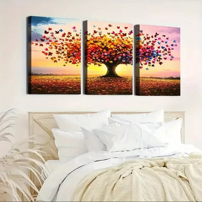 3pcs Vibrant Autumn Tree with Colorful Leaves Wall Art Canvas Unframed - High Quality Print 100% Australian Made Wall Canvas