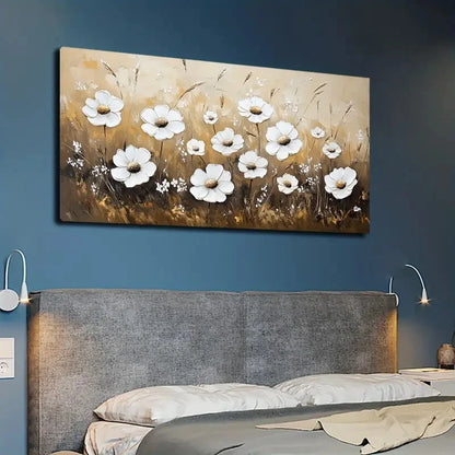 White Flowers Green Foliage Wall Art canvas office home room framed 120x60cm