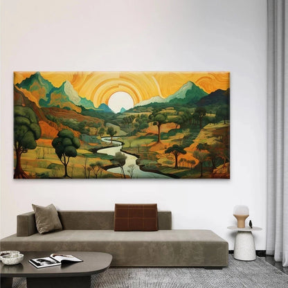 Abstract Mountain Sunrise Wall Art Canvas Office Home Room Framed 120x60cm