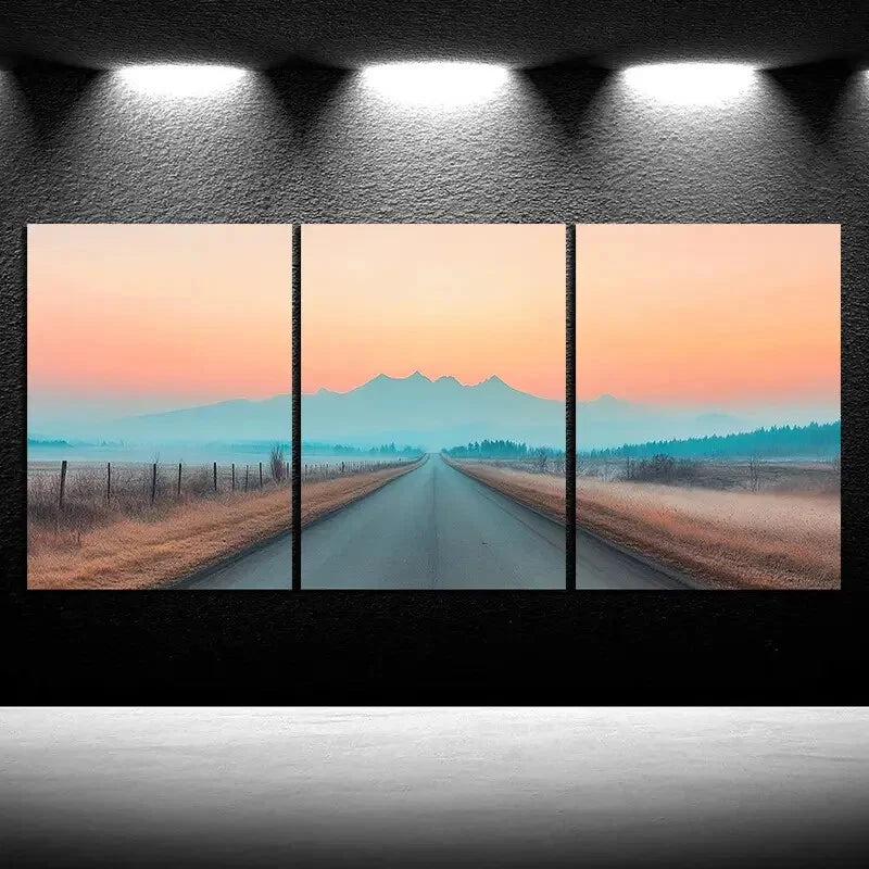 3pcs The Road Under Sunset Glow Metal Print Ready to Hang Art - Bella Home Decor