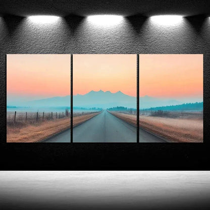 3pcs The Road Under Sunset Glow Metal Print Ready to Hang Art - Bella Home Decor
