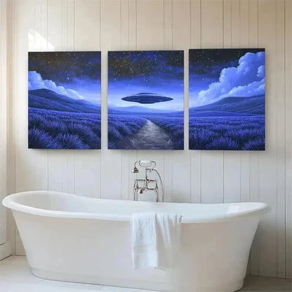 3pcs UFO Night Landscape Spaceship Perfect Wall Art Canvas Unframed - High Quality Print 100% Australian Made Wall Canvas