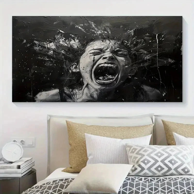 Dramatic Screaming Woman Wall Art Canvas Office Home Room Framed 120x60cm