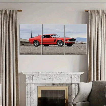 3pcs Vibrant Red Sports Car Decor Wall Art Canvas Unframed - High Quality Print 100% Australian Made Wall Canvas