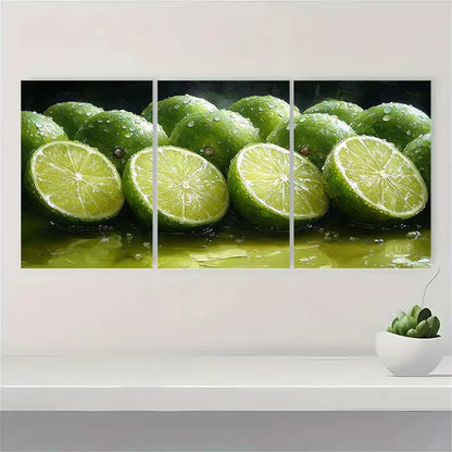 3pcs Green Lime Slices Oil Painting Artwork Wall Art Set Canvas Framed 50x70cm - High Quality Print 100% Australian Made Wall Canvas Ready to Hang - Bella Home Decor