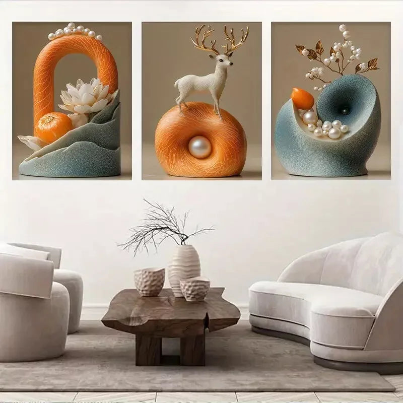 3pcs Creative Nordic style ornaments triptych Wall Art Set Canvas Framed 50x70cm - High Quality Print 100% Australian Made Wall Canvas Ready to Hang