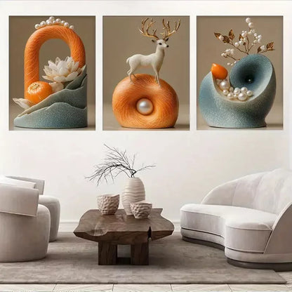 3pcs Creative Nordic style ornaments triptych Wall Art Set Canvas Framed 50x70cm - High Quality Print 100% Australian Made Wall Canvas Ready to Hang