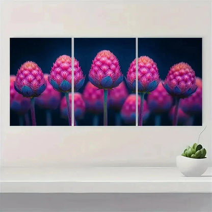 3pcs Gomphrena Flower Gardener Amaranth Perfect Wall Art Set Canvas Framed 50x70cm - High Quality Print 100% Australian Made Wall Canvas Ready to Hang - Bella Home Decor