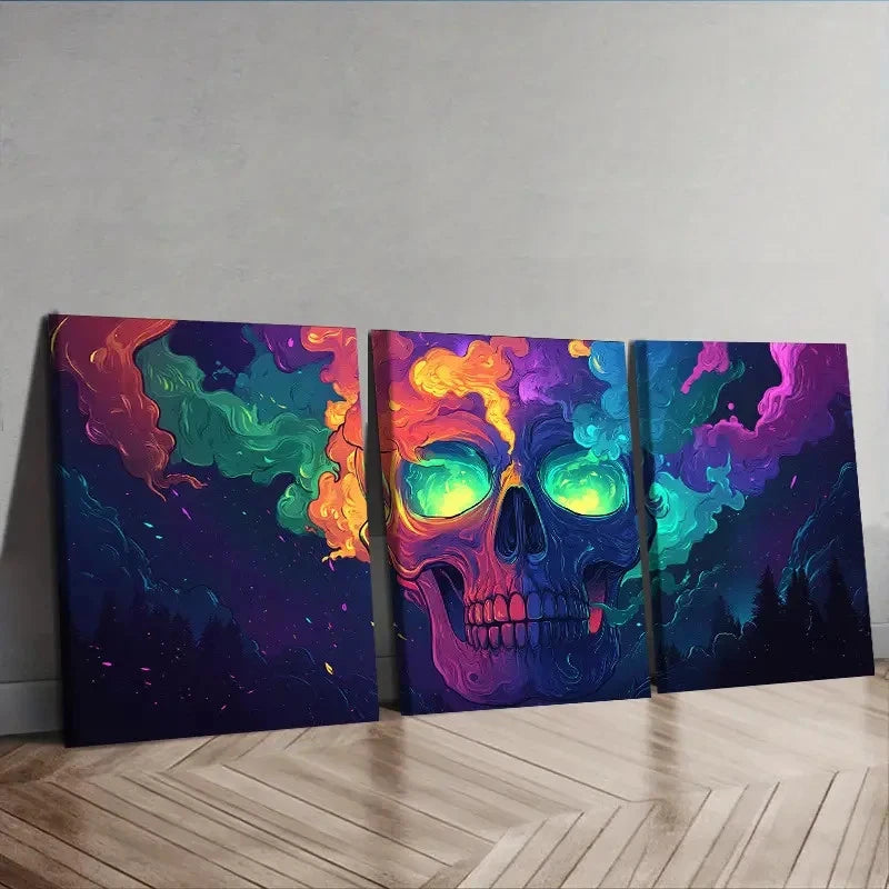 3pcs Vibrant Skull Smoke Wall Art Set Canvas Framed 40x60cm - High Quality Print 100% Australian Made Wall Canvas Ready to Hang - Bella Home Decor
