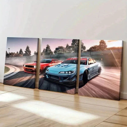 3pcs Super Car Racing Modern Vehicle Wall Art Set Canvas Framed 60x90cm - High Quality Print 100% Australian Made Wall Canvas Ready to Hang