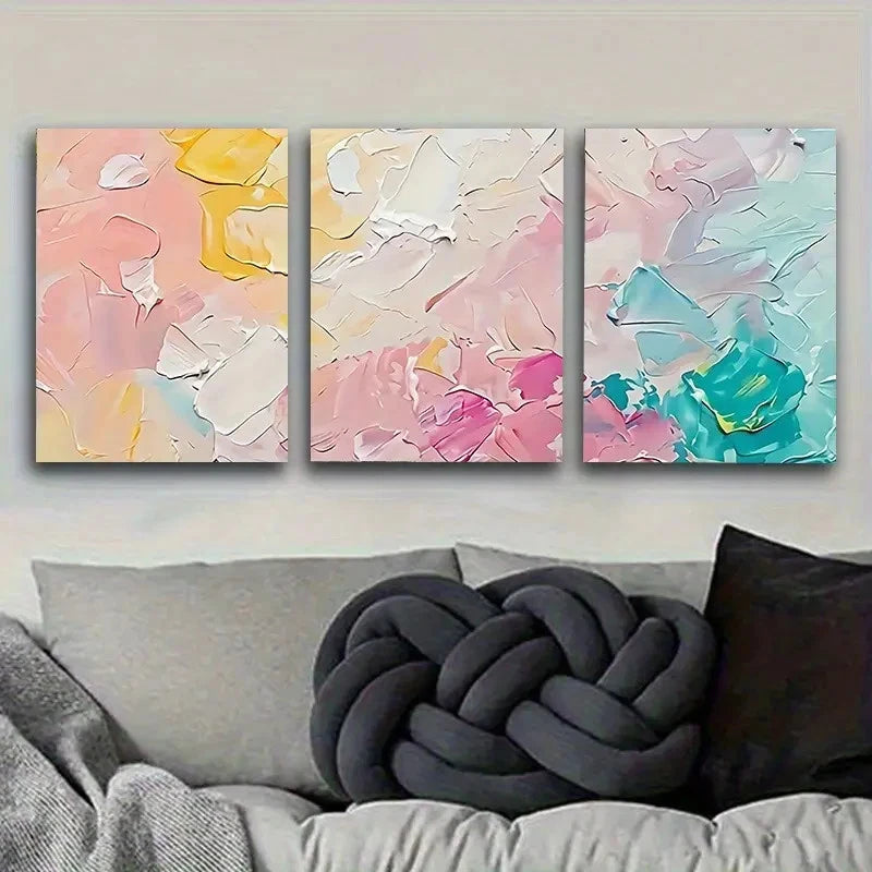 3pcs Pastel Abstract Painting Wall Art Set Canvas Framed 50x70cm - High Quality Print 100% Australian Made Wall Canvas Ready to Hang - Bella Home Decor