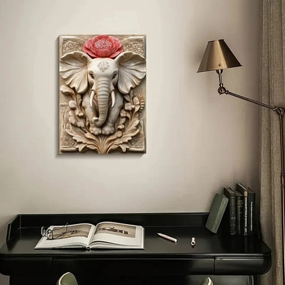 Featuring an Elephant Surrounded by Floral Painting 40x60cm Metal Print Ready to Hang - Bella Home Decor