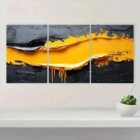 3pcs Abstract Yellow & Black IUM Wall Art Set Canvas Unframed - High Quality Print 100% Australian Made Wall Canvas - Bella Home Decor