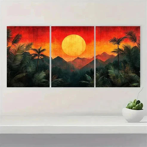 3pcs Palm Leaf Polygon Abstract EY Wall Art Set Canvas Unframed - High Quality Print 100% Australian Made Wall Canvas - Bella Home Decor