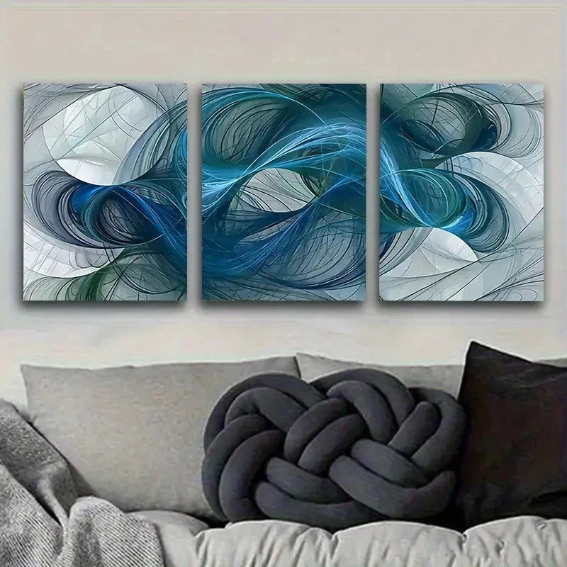 3pcs Abstract Blue and White Swirl Wall Art Set Canvas Framed 60x90cm - High Quality Print 100% Australian Made Wall Canvas Ready to Hang - Bella Home Decor