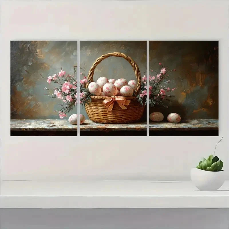 3pcs Easter Basket Oil Painting Set  PS Wall Art Set Canvas Framed 50x70cm - High Quality Print 100% Australian Made Wall Canvas Ready to Hang - Bella Home Decor