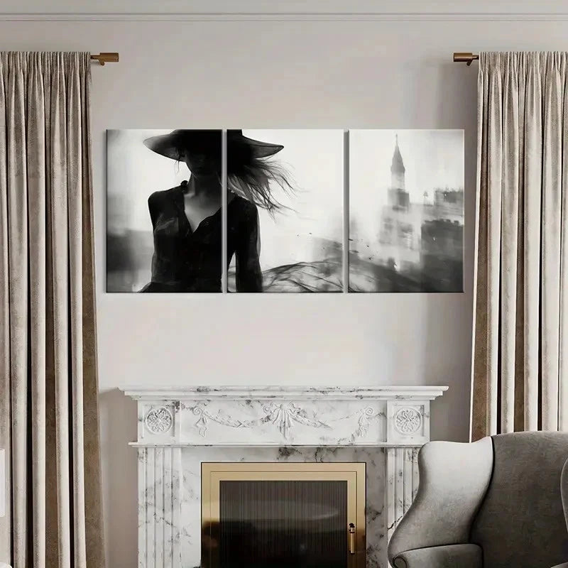 3pcs Black & White Artistic Woman Silhouette   Wall Art Set Canvas Framed 50x70cm - High Quality Print 100% Australian Made Wall Canvas Ready to Hang - Bella Home Decor