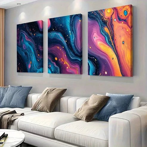 3pcs Cosmic Fluid Abstract Galaxy Swirl Wall Art Canvas Unframed - High Quality Print 100% Australian Made Wall Canvas - Bella Home Decor