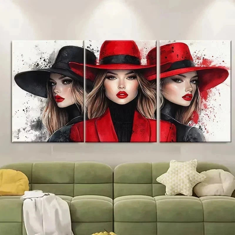 3pcs Elegant Fashion Illustration Wall Art Set Canvas Framed 50x70cm - High Quality Print 100% Australian Made Wall Canvas Ready to Hang - Bella Home Decor