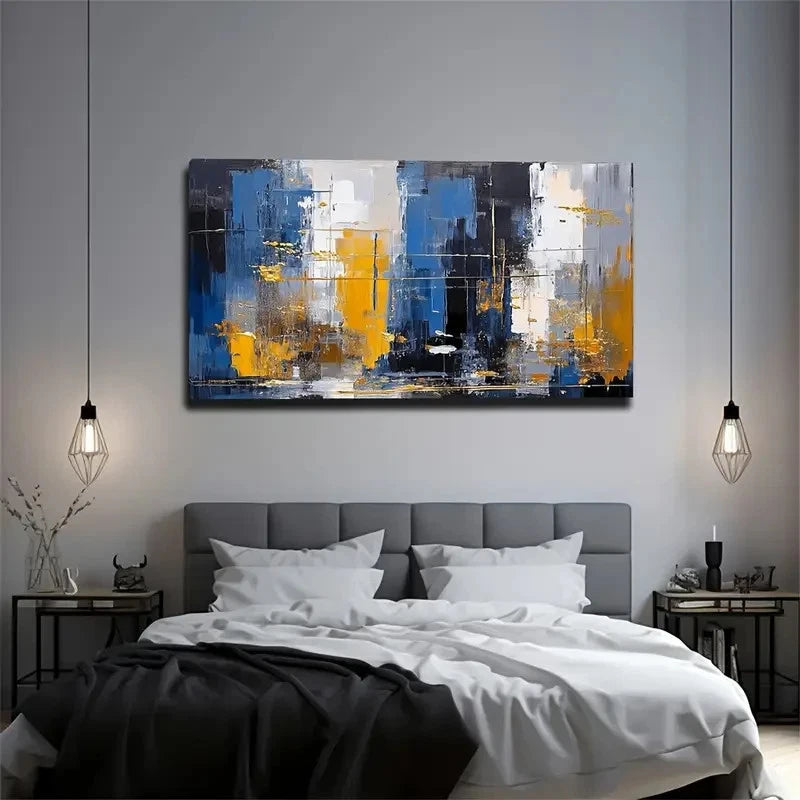 Dreamlike Blue And Yellow Water Wall Art Canvas Office Home Room Framed 120x60cm