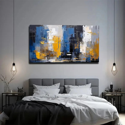 Dreamlike Blue And Yellow Water Wall Art Canvas Office Home Room Framed 120x60cm