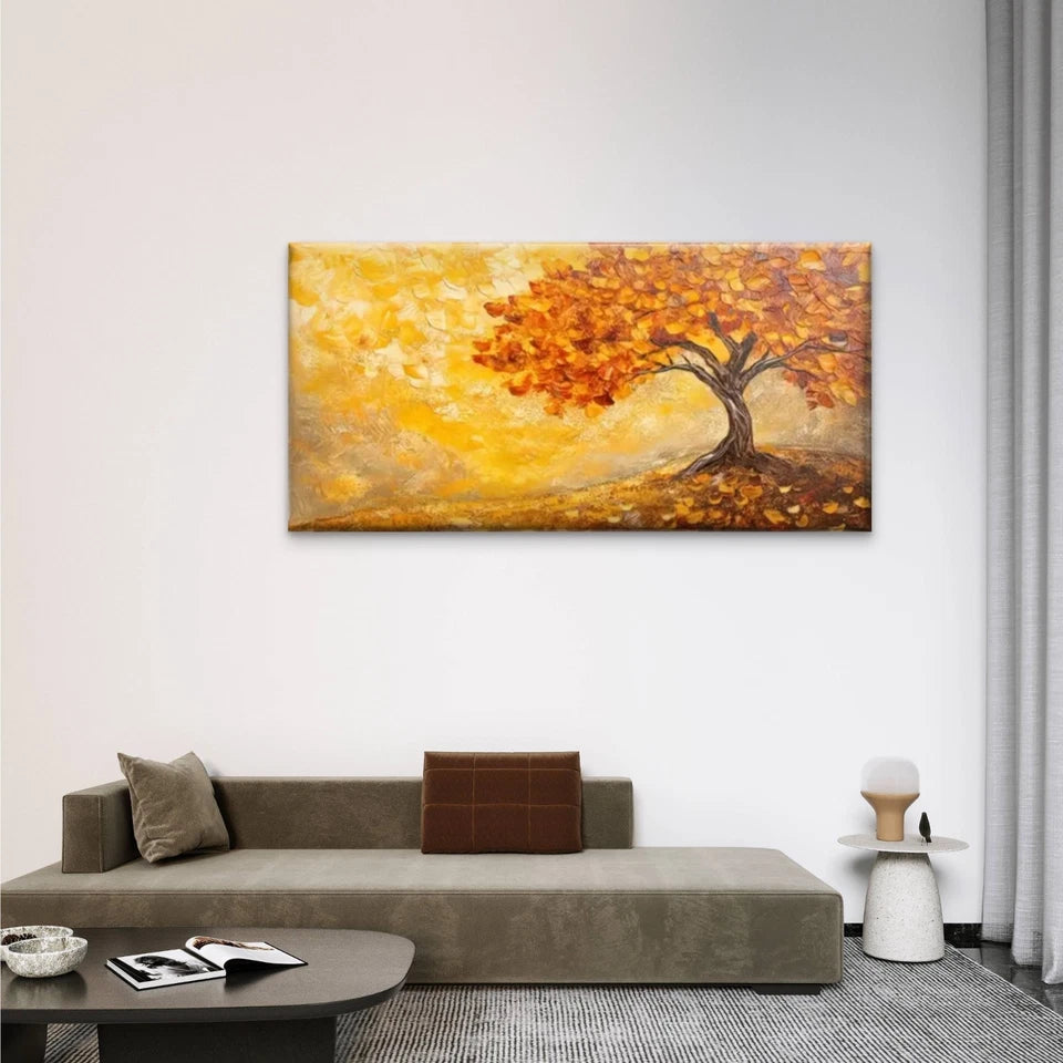A Tree With Yellow Leaves Wall Art Canvas Office Home Room Framed 120x60cm