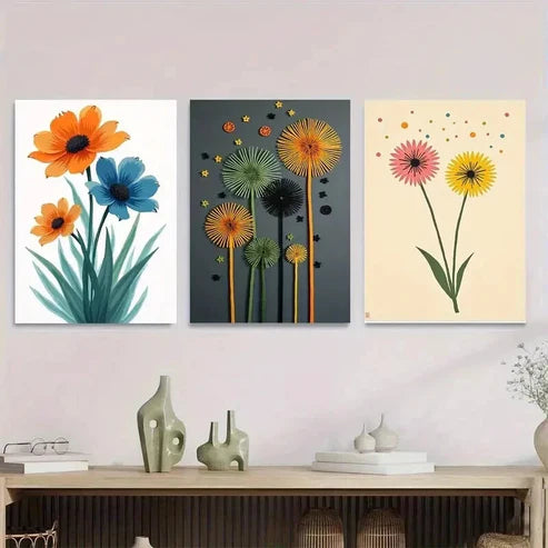 3pcs Modern Abstract Floral Vibrant Colorful Wall Art Set Canvas Unframed - High Quality Print 100% Australian Made Wall Canvas
