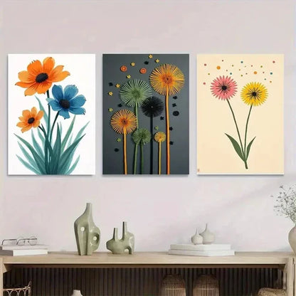 3pcs Modern Abstract Floral Vibrant Colorful Wall Art Set Canvas Unframed - High Quality Print 100% Australian Made Wall Canvas