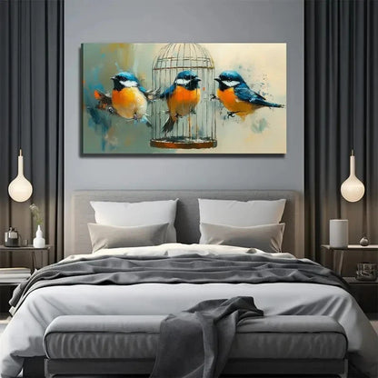 Fat Birds Yellow Suitable Wall Art Canvas Office Home Room Framed 120x60cm