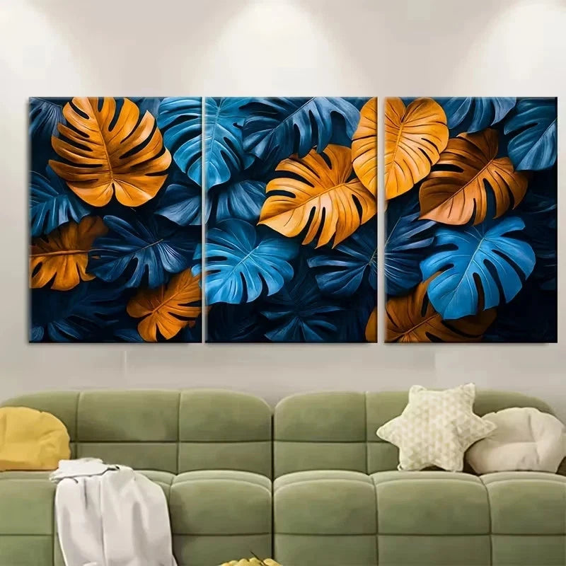 3pcs Large Tropical Leaves Wall Art Set Canvas Framed 40x60cm - High Quality Print 100% Australian Made Wall Canvas Ready to Hang