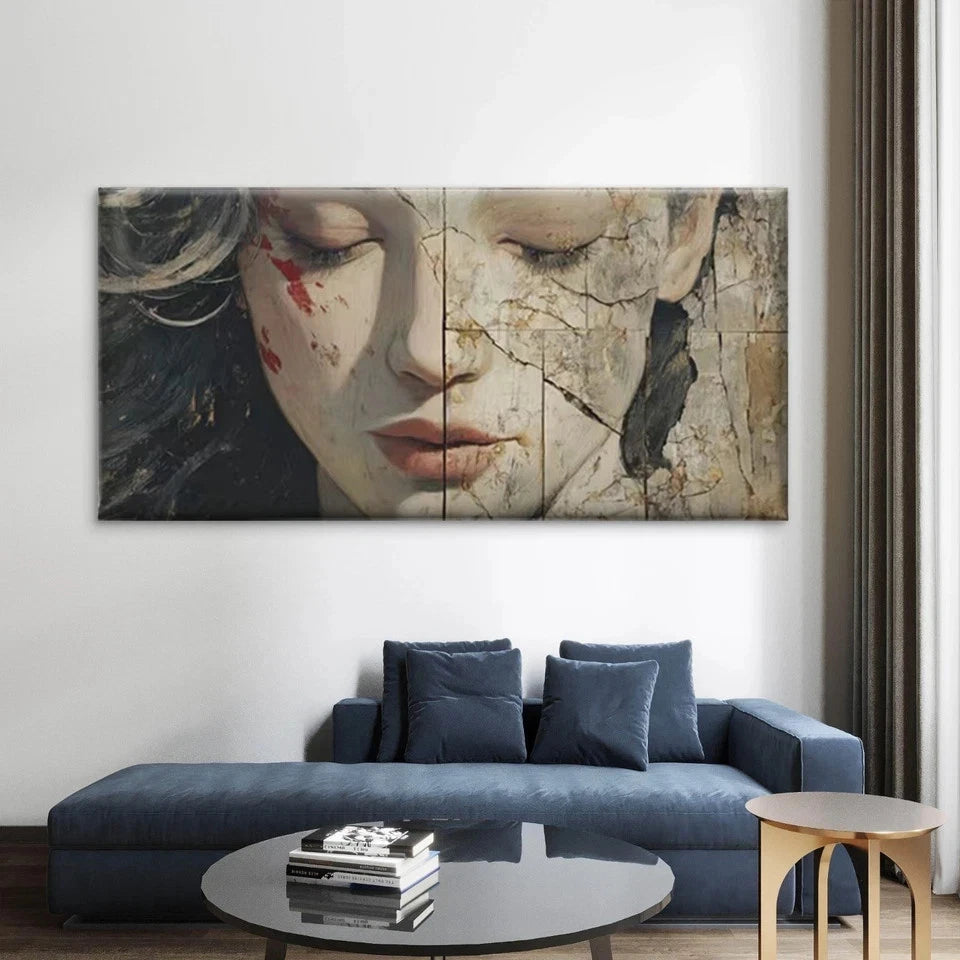 Abstract Female Portrait Wall Art Canvas Office Home Room Framed 120x60cm