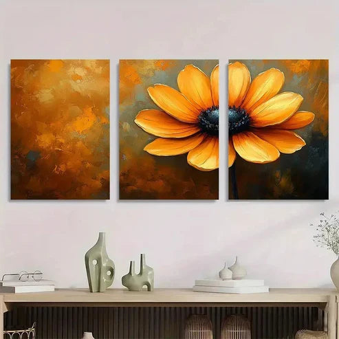 3pcs Yellow Flower Beige Nature Wall Art Set Canvas Unframed - High Quality Print 100% Australian Made Wall Canvas