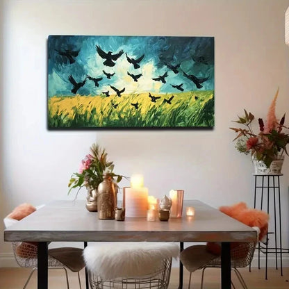 Wheat Field On The Crow Wall Art Canvas Office Home Room Framed 120x60cm