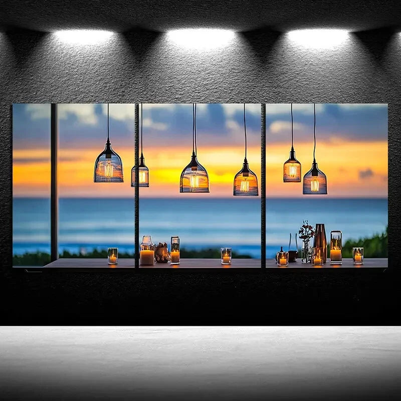 3pcs Chandelier Scenery Nature Lanterns Metal Print Ready to Hang Art - Bella Home Decor
