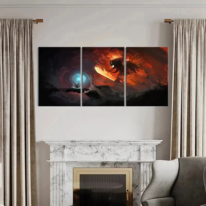 3pcs Middle Earth Wizard & Monster Vintage Wall Art Set Canvas Framed 40x60cm - High Quality Print 100% Australian Made Wall Canvas Ready to Hang - Bella Home Decor