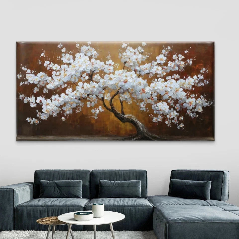 Elegant White Blossom Tree Wall Art Canvas Office Home Room Framed 120x60cm