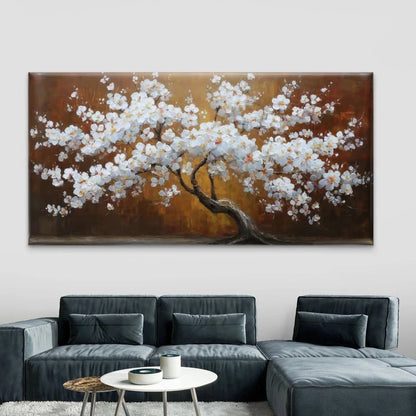 Elegant White Blossom Tree Wall Art Canvas Office Home Room Framed 120x60cm