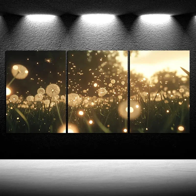 3pcs Beautiful Dandelion Golden Metal Print Ready to Hang Art - Bella Home Decor