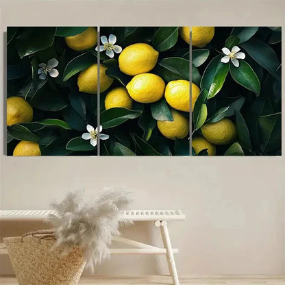 3pcs Vibrant Lemon & Floral Wall Art Set Canvas Unframed – High Quality Print, 100% Australian Made Wall Canvas - Bella Home Decor