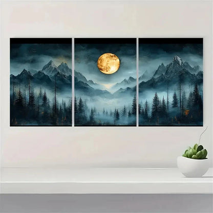 3pcs Dark Forest Mountain Range Triptych  DF  Wall Art Set Canvas Framed 40x60cm - High Quality Print 100% Australian Made Wall Canvas Ready to Hang - Bella Home Decor