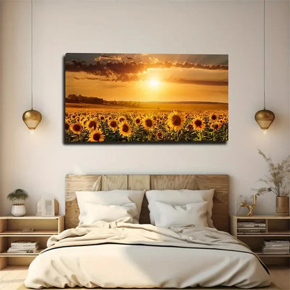 Sunflowers Sunsets Suitable Wall Art Canvas Office Home Room Framed 120x60cm