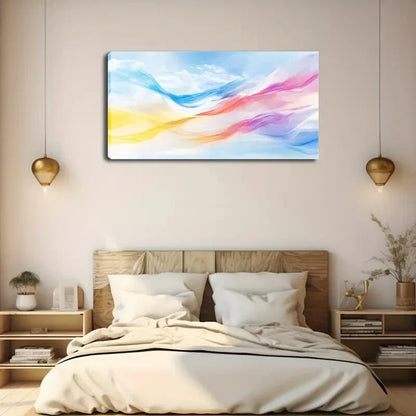 Blue Sky with Vibrant Ribbons Wall Art Canvas Office Home Room Framed 120x60cm - Bella Home Decor
