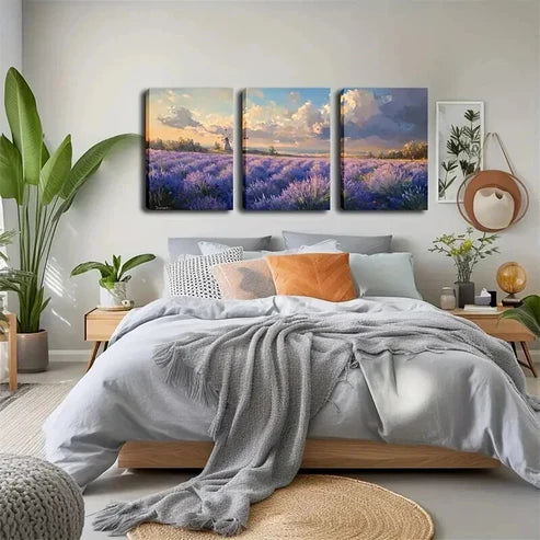 3pcs Endless Lavender Field Triptych Wall Art Canvas Unframed - High Quality Print 100% Australian Made Wall Canvas