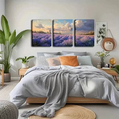 3pcs Endless Lavender Field Triptych Wall Art Canvas Unframed - High Quality Print 100% Australian Made Wall Canvas