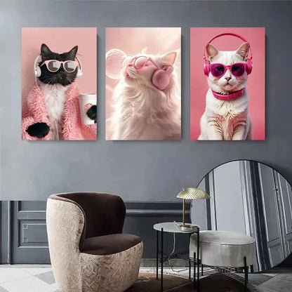 3pcs Three Trendy Cats in Fashion s Wall Art Canvas  Framed 60x90cm - High Quality Print 100% Australian Made Wall Canvas Ready to Hang - Bella Home Decor