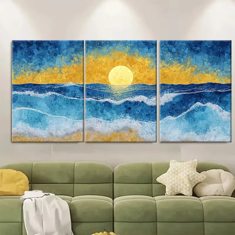 3pcs Sun Landscape Wall Art, Sun Print Metal Print Ready to Hang Art