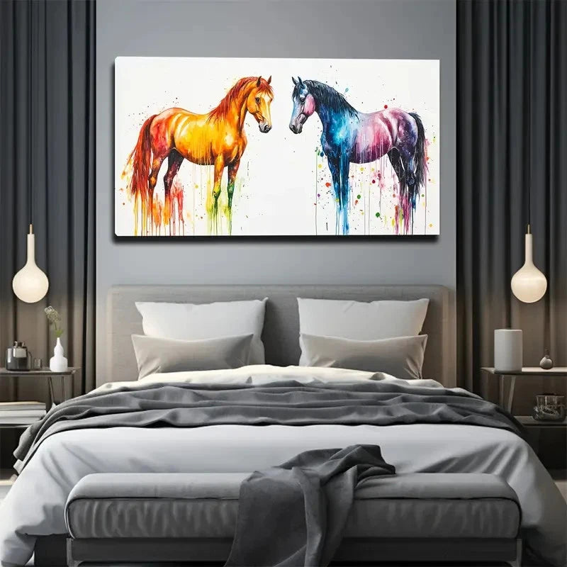 Two Horses Approaching Wall Art Canvas Office Home Room Framed 120x60cm
